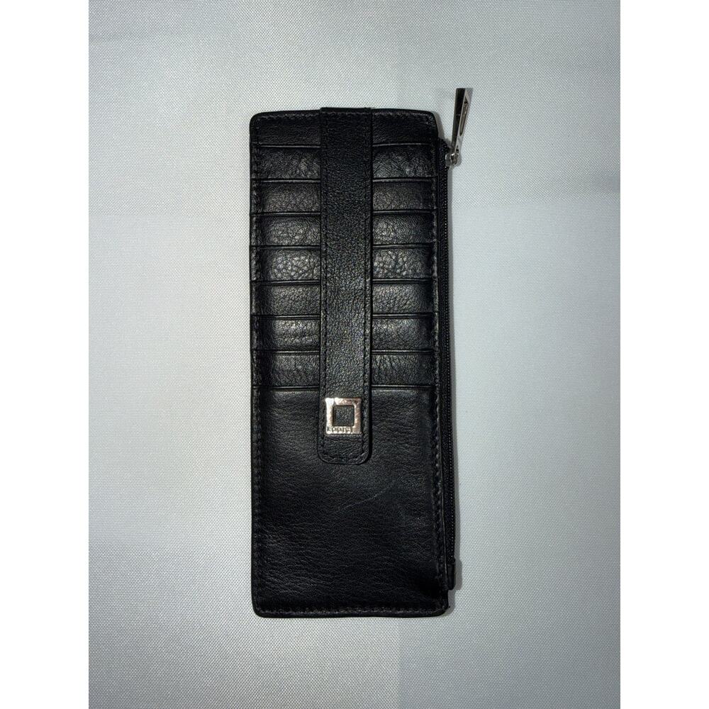 Lodis Black Leather Slim Stacker Wallet W/ 9 Card ID Holder & Zipper Pocket